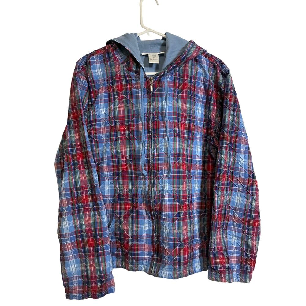 Serengeti Catalog Womens L Quilted Plaid Hooded Zip Jacket Cotton Lightweight